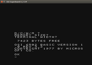 Screenshot of the C1P's initial BASIC prompt