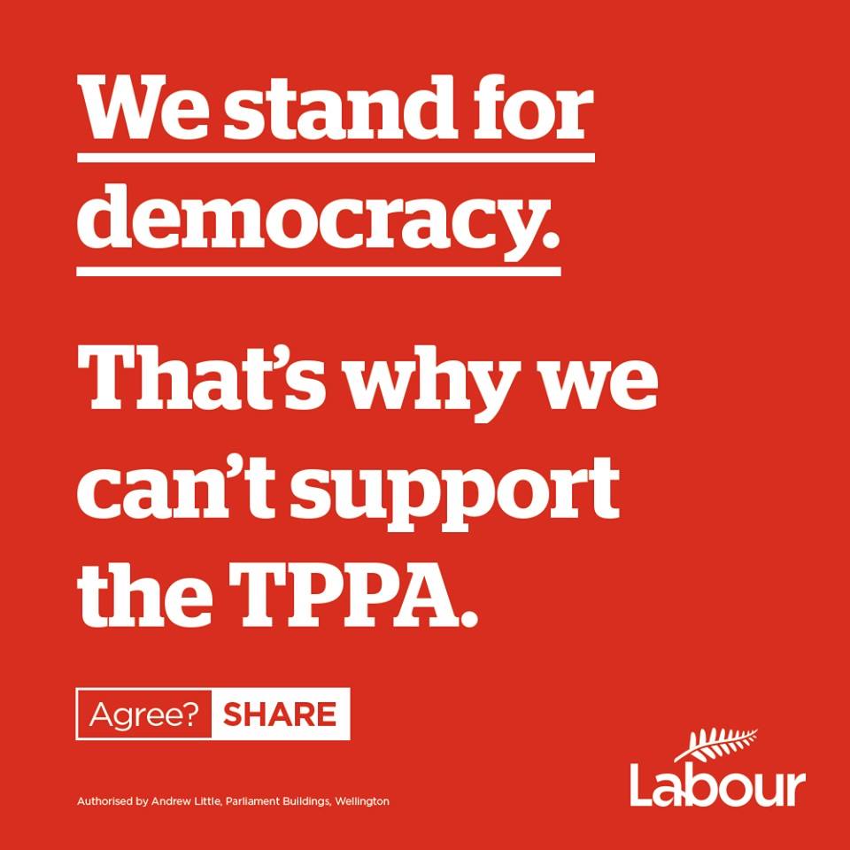 Labour Party election campaign graphic opposing the TPPA